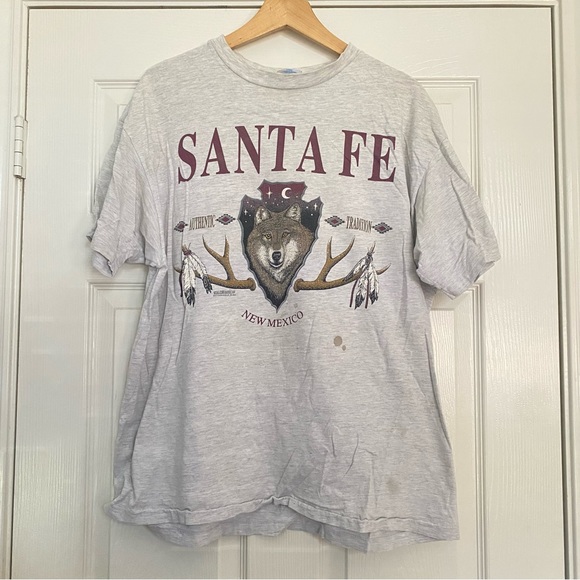 Vintage Hanes Beefy-T 1992 Single Stitch Santa Fe Wolf New Mexico Shirt Mens XL - Picture 1 of 6